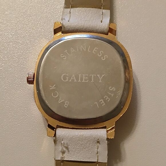 Gaiety Women's Rose Gold Tone Accent White Band Analog Display Fashion Watch - Picture 3 of 16